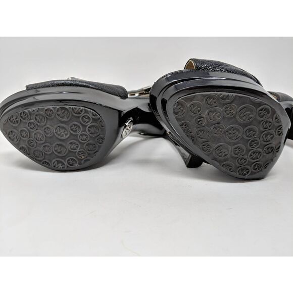 MICHAEL KORS BLACK LEATHER SNAP PEEP TOE ANKLE STRAP PLATFORM HIGH HEELS 8 M - Picture 9 of 9